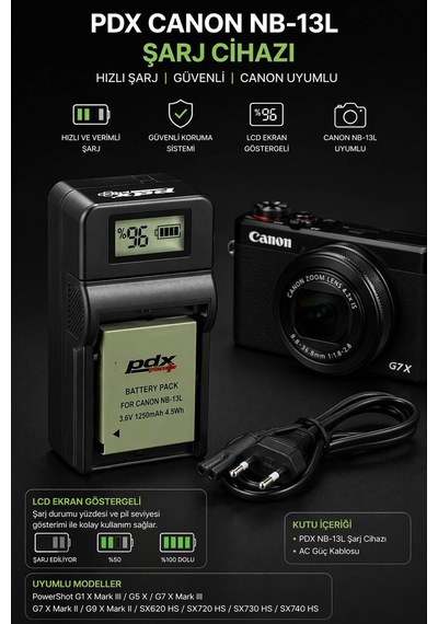 Pdx Canon Nb-13l Şarj Cihazı Hızlı Şarj Canon Uyumlu