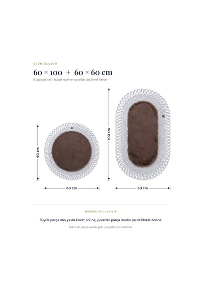 Banyo Paspası Takımı 60x100+60x60 Cm Dış Trikot Mouss Kahve & Gümüş