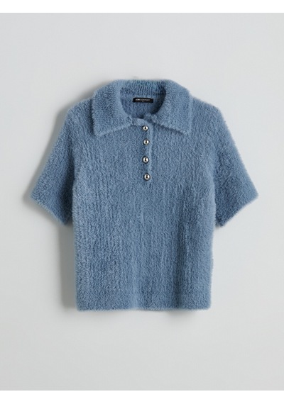 Lcw Comfort Mavi Polo Yaka Kadın Triko Kazak