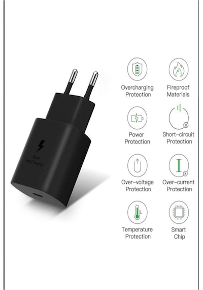Samsung Uyumlu  l Type-c Girişli Fast-hızlı Şarj Adaptörü Başlığı 25w-25walt Siyah A