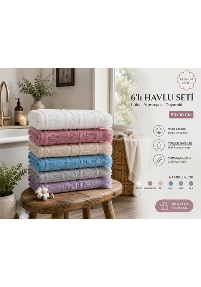 6'lı Pamuklu El Ve Yüz Havlusu Seti 50x90 Cm Premium Kalite, Yüksek Emici, Yumuşak Dokulu, Dayanıklı Beyaz