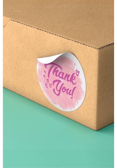 Koyu Pembe Suluboya Thank You Sticker 3x3cm St2208 Çok Renkli