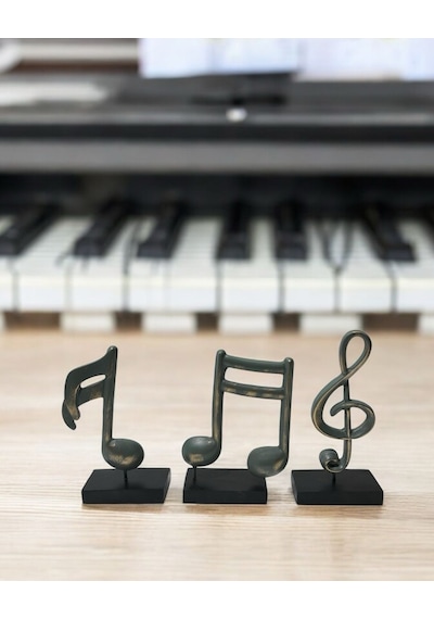 3'lü Müzik Notası Dekoratif Obje - Yeşil