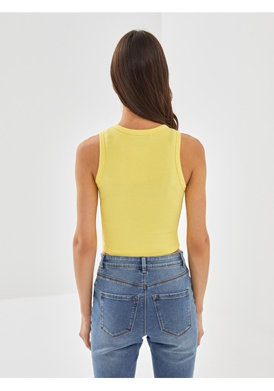 Lcw Vision Sarı Bisiklet Yaka Dokulu Kadın Crop