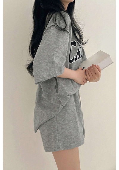 Uyguntarz Unisex California Detay Baskılı Şort Takım Gri