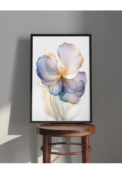 Tablo Ahşap Çerçeveli Tablo Çerçeveli Poster Soyut Mavi-sarı Çiçek Tablosu, Çiçek Temalı Tablo