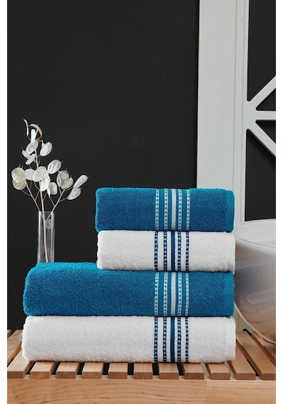 4 Lü Banyo Havlusu Seti Elvin Turkuaz - 70x140 Turkuaz