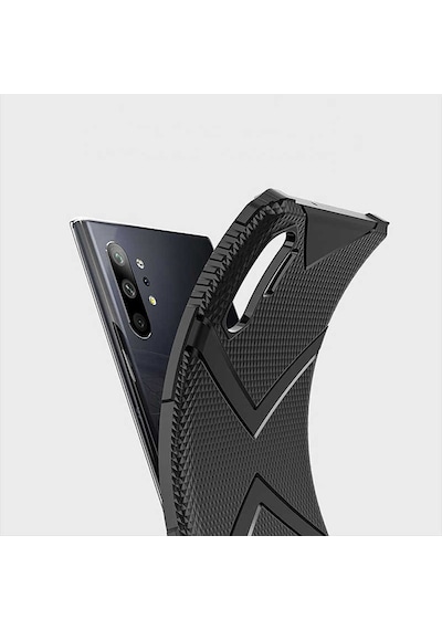 Galaxy Note 10 Plus Kılıf Köşeleri Airbagli Parmak İzi Yapmayan Hank Silikon Kılıf Siyah