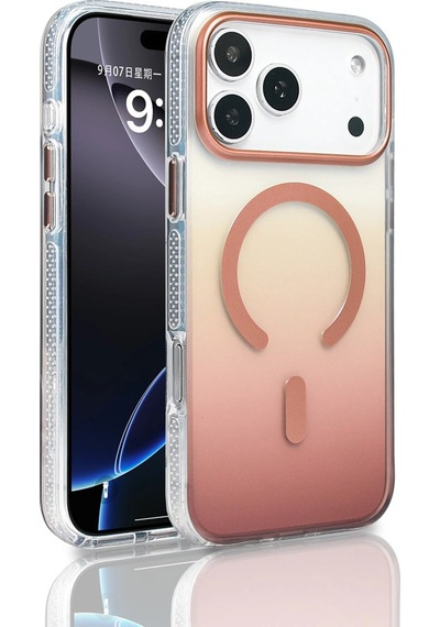 Apple Uyumlu iPad iPhone 17 Pro Max Kılıf M-safe Şarj Özellikli Transparan Renk Geçişli Zore Toros Kapak Rose Gold