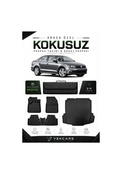 Volkswagen Jetta 2013 Model Aracınıza Özel 4d Karbonlu Kauçuk Paspas Takımı Ve Cepli Bagaj Havuzu