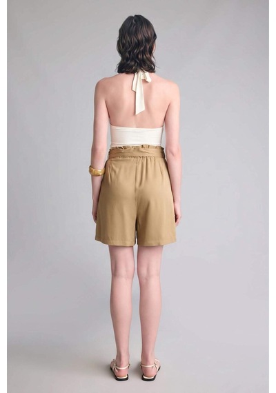 Defacto Paperbag Yüksek Bel Geniş Paça Belmando Haki Şort H1055ax26smkh341 Haki-kh341