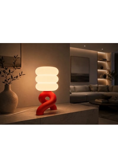 3dlab 3d Lab Modern Gece Lambası Dekoratif Tasarım Masa Lambası - Modern Ambiyans Abajuru Kırmızı