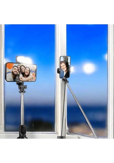 Selfie Çubuğu Tripodlu Kumandalı Telefon Tutucu Siyah