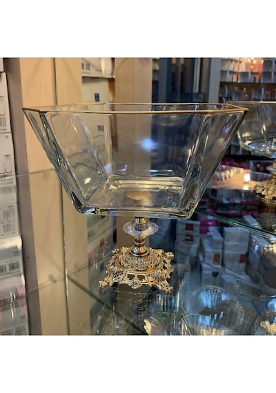 Paşabahçe Metal Ayaklı Gold Detaylı Cam Büyük Boy Salata - Servis - Sunum Kasesi