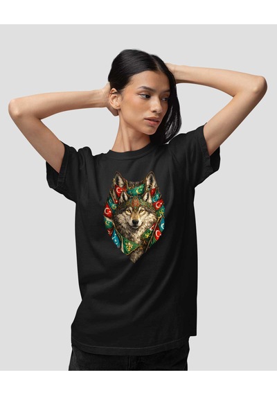 Bigohobi Kurt Desenli Dijital Baskılı Unisex Tshirt, Günlük Kullanıma Uygun Regular Tshirt Siyah