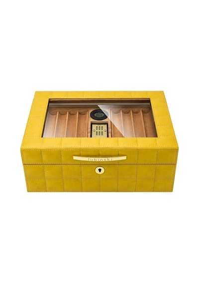 Lubinski Deri Camlı Humidor Puro Kutusu Sarı 50s