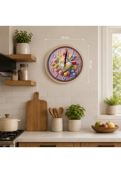 Candy Dream Dekoratif Duvar Saati Pastel Renkli Şeker Temalı Modern Salon Saati Pembe