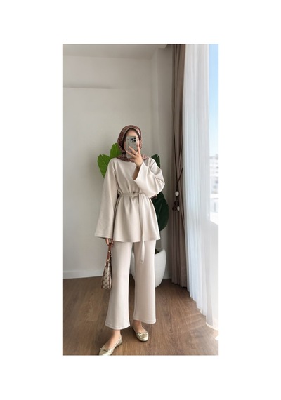 Unika Boutique Kadın Alt Üst İkili Tesettür Takım Krem