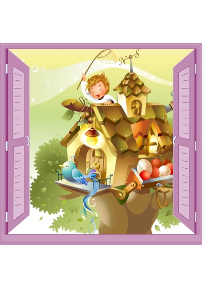 Çocuk Odası Bebek Odası Pencere Poster Duvar Kağıdı Kuş Evi