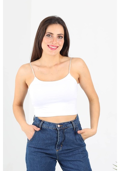 Lastik Askılı Crop Ekru