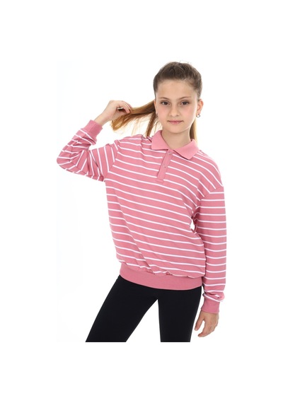 Toontoy Kız Çocuk Çizgili Sweatshirt Gülkurusu