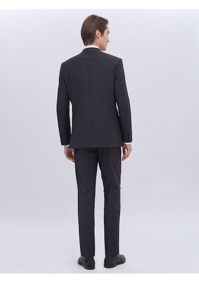 Kip Lacivert Desenli Modern Fit Yün Karışımlı Takım Elbise Çok Renkli
