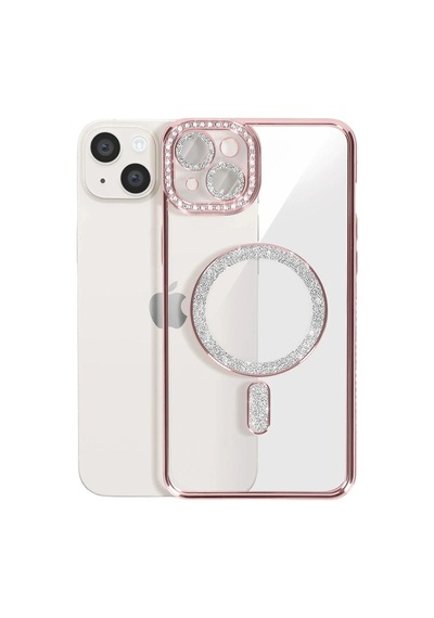 Apple İphone Uyumlu 15 Kılıf Joke Simli Magneticsafe Kılıf - Pembe Çok Renkli