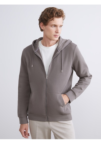 Lcwaıkıkı Classic Kahverengi Kapüşonlu Uzun Kollu Erkek Fermuarlı Sweatshirt