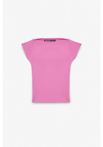 Grımelange Noemı Kadın Balerin Yaka Kısa Kol Slim Fit Ribanalı Pembe Bluz Pembe