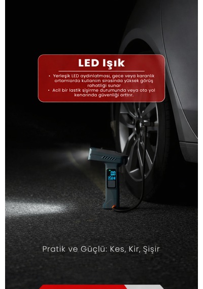 Nivego Taşınabilir 4000 Mah Dijital Hava Pompası 150 Psı Şarjlı Mini Kompresör Lcd Ekranlı, Işıklı, Kemer Kesicili,cam Kırma Otomatik Durma -