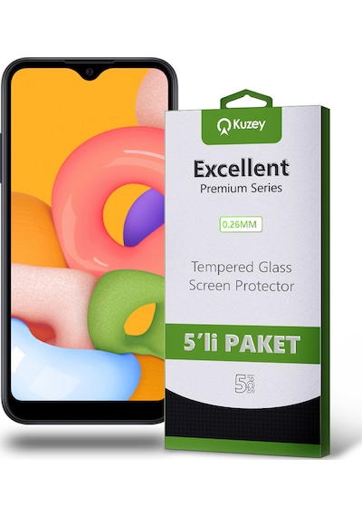 Samsung Galaxy A01 ile Uyumlu Kırılmaz Temperli Ekran Koruyucu Cam Ekonomik 5'li Paket