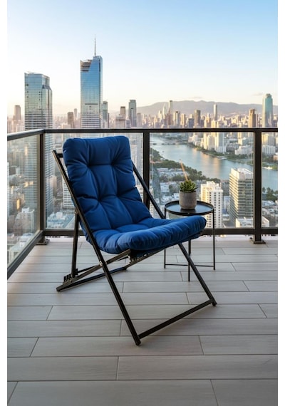 Napper Katlanabilir Mavi Şezlong - Su Geçirmez Kumaş, Metal İskelet, Balkon Ve Bahçe Sandalyesi Mavi