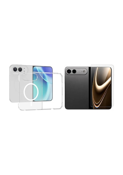 Vendas Apple iPhone Uyumlu Duo Kılıf Zore M-safe Şarj Özellikli Şeffaf Kamera Çerçeveli Porto Kapak + Nano Ekran Koruyucu