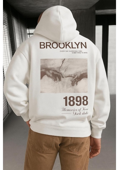 Benroma 3 İplik Penye Brooklyn Baskılı Sweatshırt Beyaz