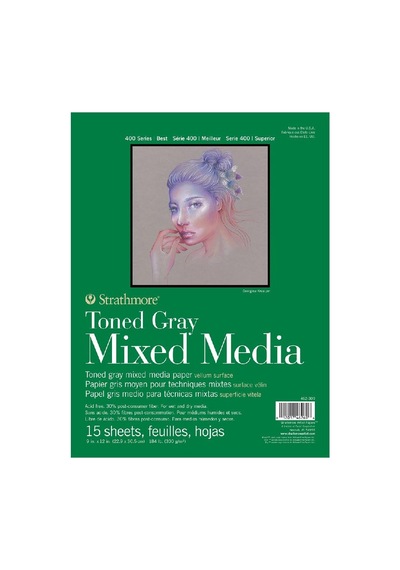 Strathmore Toned Gray Mixed Media, 400'lü Serisi, Gri, Geri Dönüştürülmüş Karışık Medya Kağıdı, 300 G/m², Genel