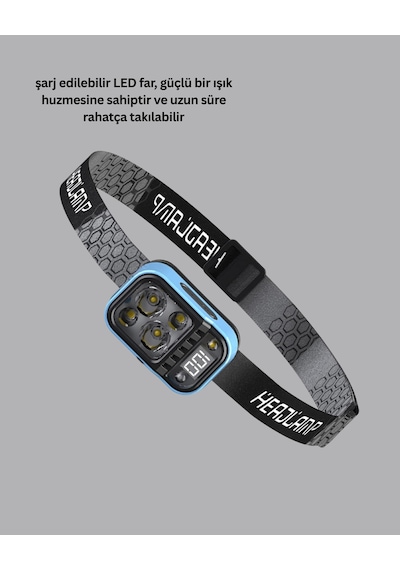 Type C Şarjlı Led Kafa Lambası Güç Göstergeli 53 Modlu