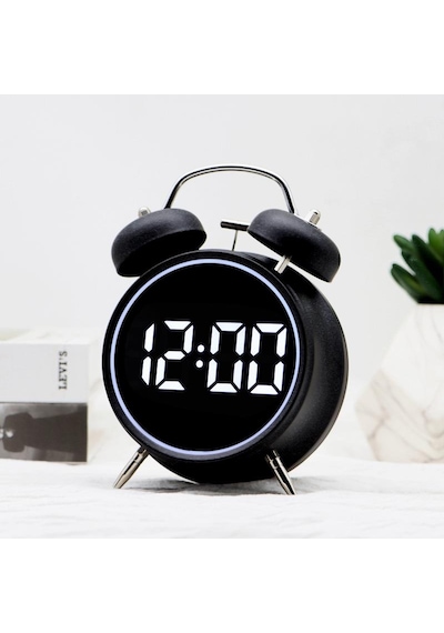 Valkyrie Led Ekranlı Analog Alarmlı Masa Saati Çalar Saat Pil Dereceli Çift Alarmlı Dijital Saat Siyah