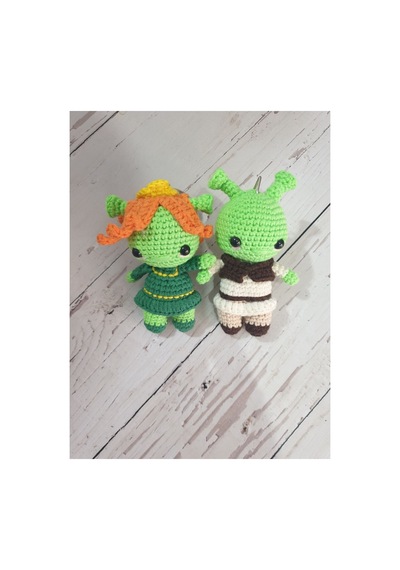 Amigurumi Örgü Oyuncak Shrek Ve Fiona Anahtarlık Yeşil