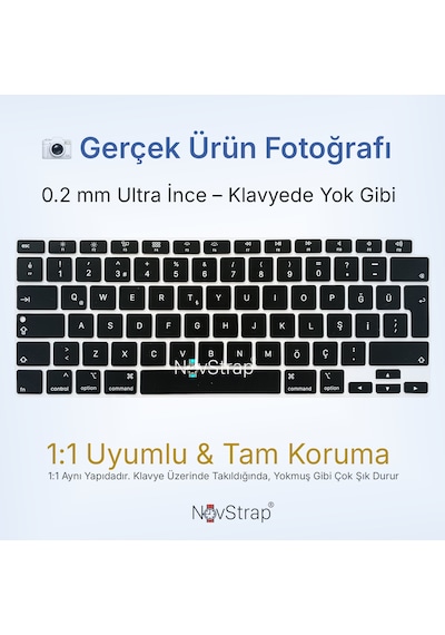 Novstrap Apple Uyumlu MacBook Air M1 13 İnç A2337 A1932 A2179 İle Uyumlu Türkçe Q Siyah Klavye Koruyucu Kılıf