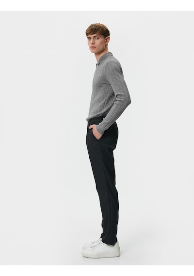 Koton Polo Yaka Kazak Yarım Fermuarlı Slim Fit Dokulu Gri 4wam70125ht Gri