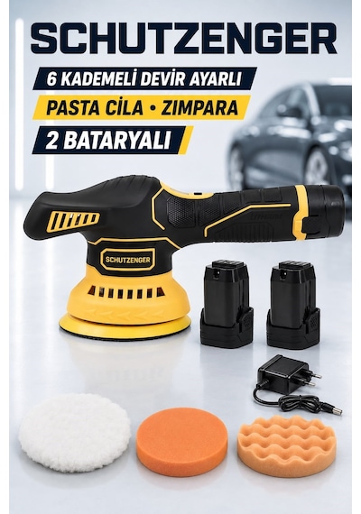 60-600f Orbital Kablosuz Şarjlı 2 Bataryalı 6 Devir Ayarlı Detay Pasta Cila Polisaj Zımpara Makinesi Sarı Pro