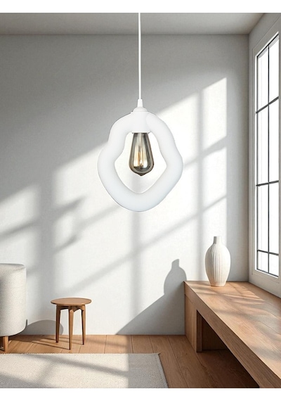 Bohem Beton Görünümlü Modern Minimalist Avize Ayarlı E27 Duy Salon Mutfak Yatak Odası Ofis Kafe Beyaz