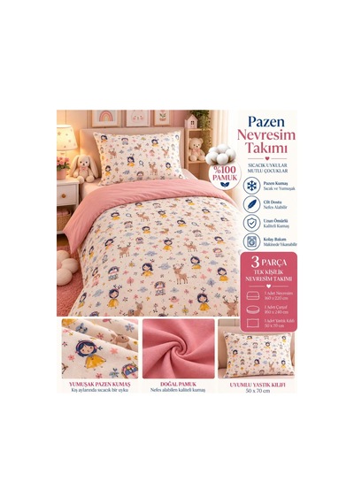 Slc Home %100 Pamuk Pazen Kız Çocuk Tek Kişilik Nevresim Takımı Pembe - 938486939 Pembe