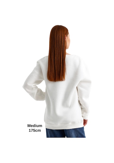 Pxm Oversize 3 Iplik Şardonlu Sweatshirt Düz Kadın Beyaz Kırık Beyaz Kırık Beyaz