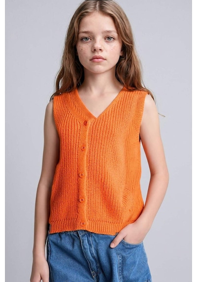 Defacto Regular Fit V Yaka Triko Yelek Kız Çocuk H8408a826hsog475 Turuncu-og475