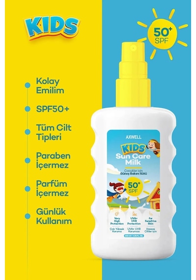 Axwell Kids Çok Yüksek Koruyucu Çocuk İçin Yüz & Vücut Güneş Sütü Spreyi