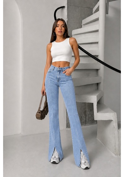 Bluemarlin Buz Kar Likralı Esnek Paça Yırtmaçlı İspanyol/flare Denim Pantolon Buz Kar