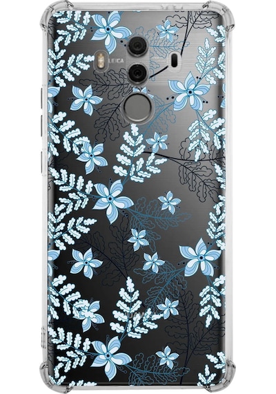 Huawei Mate 10 Pro Uyumlu Köşe Korumalı Floral Mavi Tasarımlı Şeffaf Silikon Kılıf Şeffaf