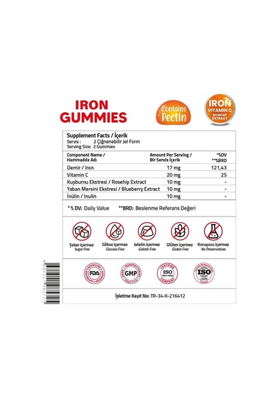 Iron Vitamin C Rosehip Extract 60 Gummies