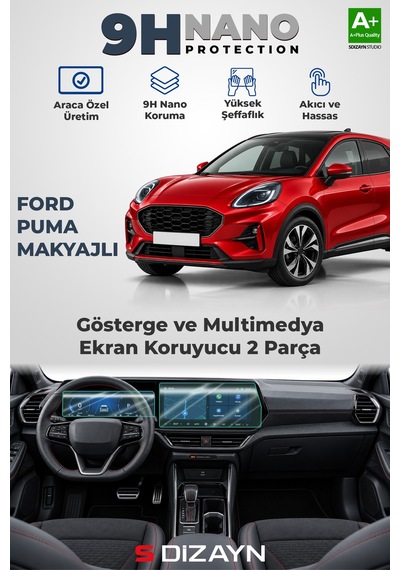 S-dizayn Ford Puma Makyajlı 9h Nano Gösterge Ve Multimedya Ekran Koruyucu 2'li Set Parlak 2024 Üzeri A+ Kalite
